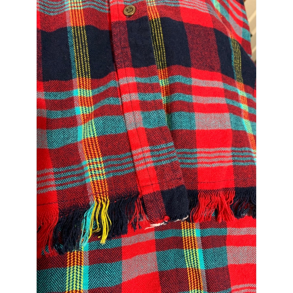 ONE24 RAGS Red Plaid‎ Fringed Flannel Shirt Oversized Distressed Women Large - Picture 10 of 10